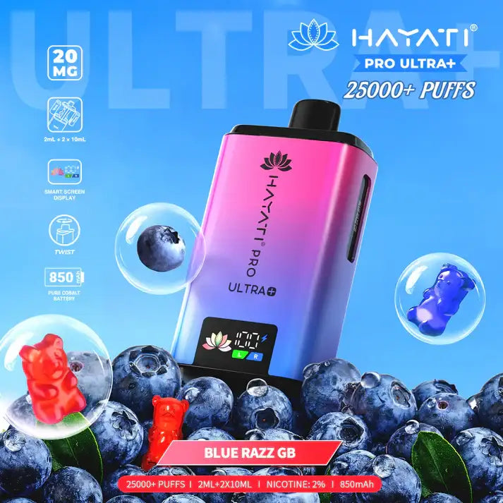 Blue Razz Gummy Bear with hayati pro ultra plus 25000 puffs prefilled pod vape