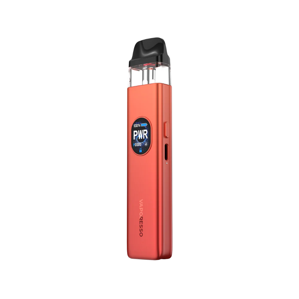 Red vape device with 'Vaporesso xros 5' branding on a white background
