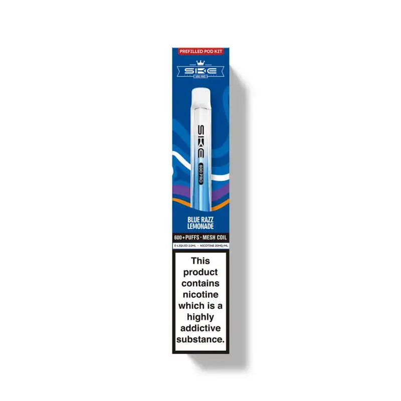 SKE crystal vape packaging with blue and white design on a white background
