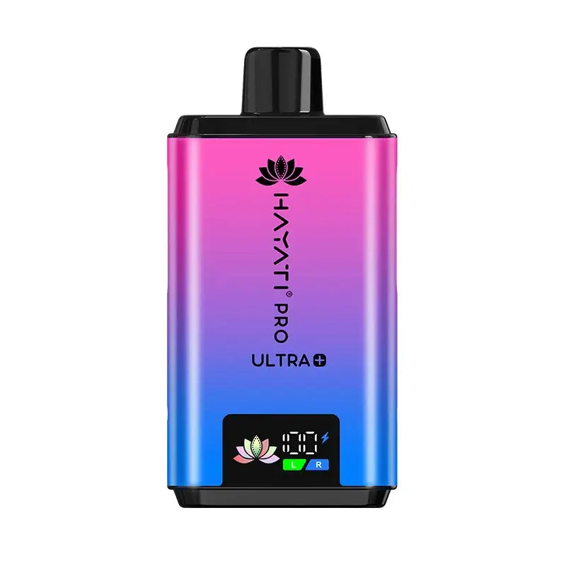device with 'Hayati Pro Ultra blue razz gummy bear in a white background