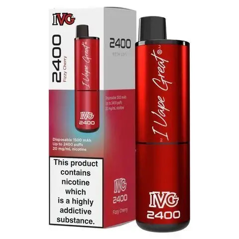 Red IVG 2400 vape device with packaging on a white background