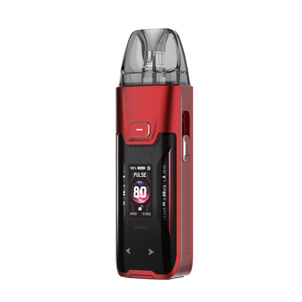 VAPORESSO LUXE XR MAX 2 Red and black vape device with digital display on a white background