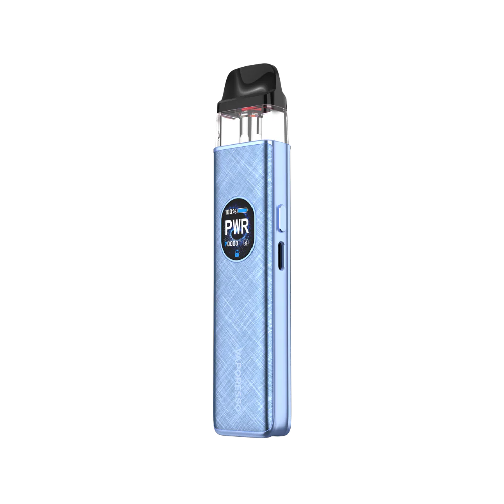 Vaporesso xros 5 Blue vape device with 'PWR' button on a white background